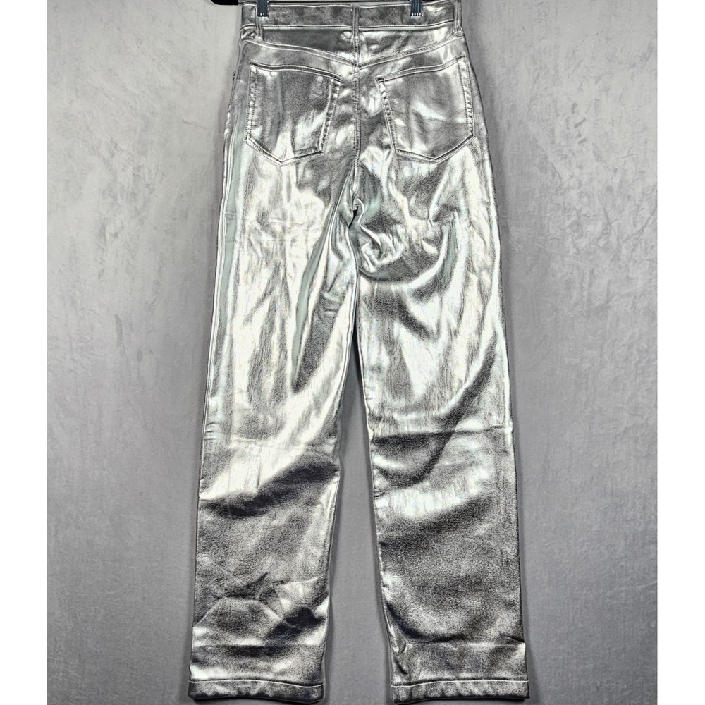 NEW Abercrombie & Fitch Pants Womens 28/6 Silver Faux Leather Ultra High Rise - Picture 2 of 13